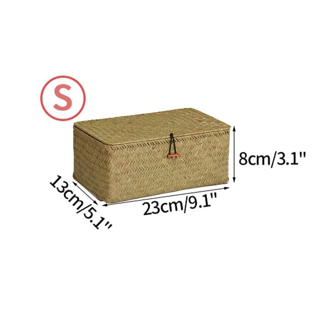 Handwoven Rattan Storage Box with Lid Modern Home Storage