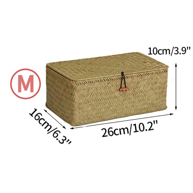 Handwoven Rattan Storage Box with Lid Modern Home Storage