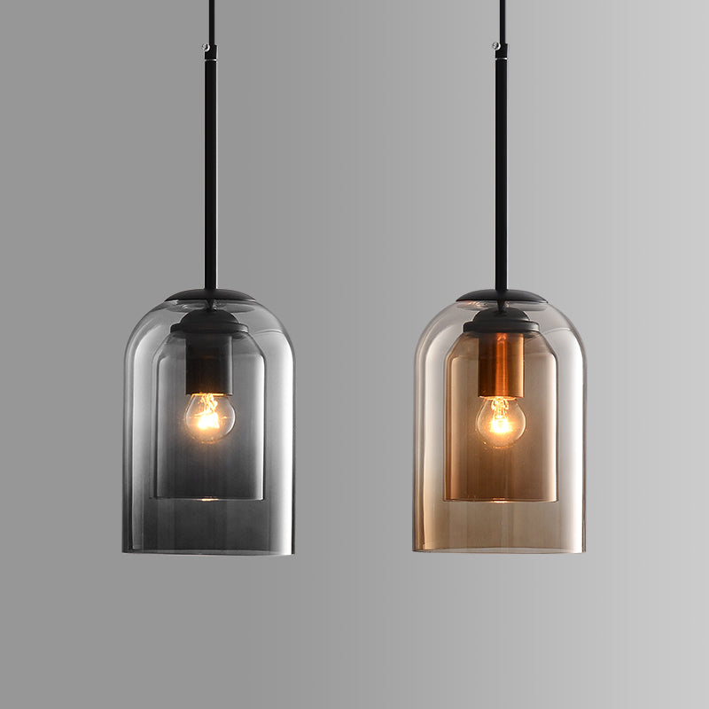 Mica Mid-Century Pendant Lamp with Double Glass Shade