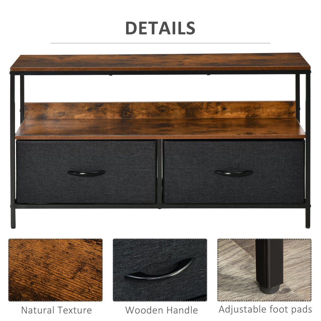 Rustic Brown and Black TV Cabinet with Foldable Linen Drawers