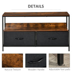 Rustic Brown and Black TV Cabinet with Foldable Linen Drawers