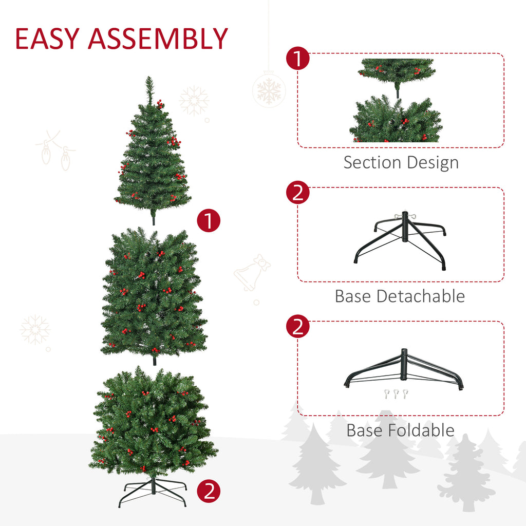 7 Foot Prelit Artificial Pencil Christmas Tree with Warm White LED Lights and Red Berries