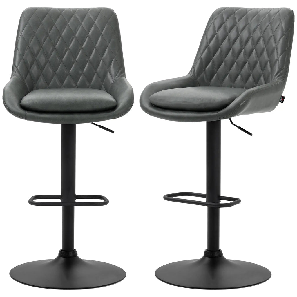 Retro Faux Leather Bar Stools Set of 2 with Adjustable Height
