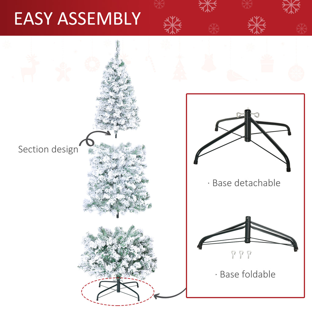 6ft Pre-Lit Snow Flocked Christmas Tree with Warm White LED Lights