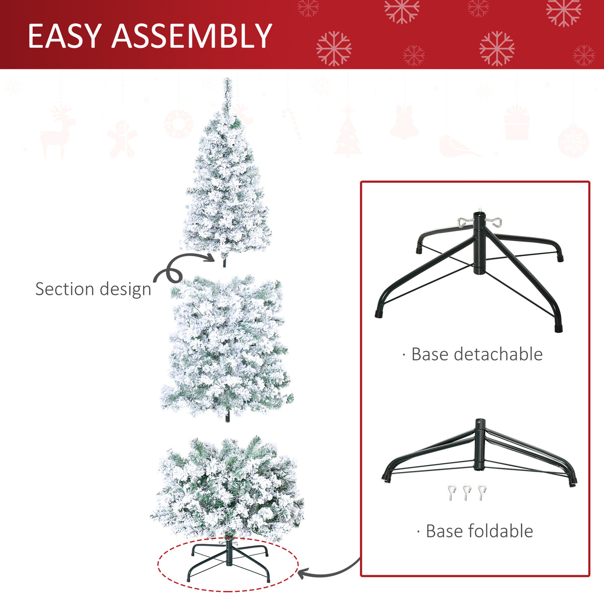 6ft Pre-Lit Snow Flocked Christmas Tree with Warm White LED Lights