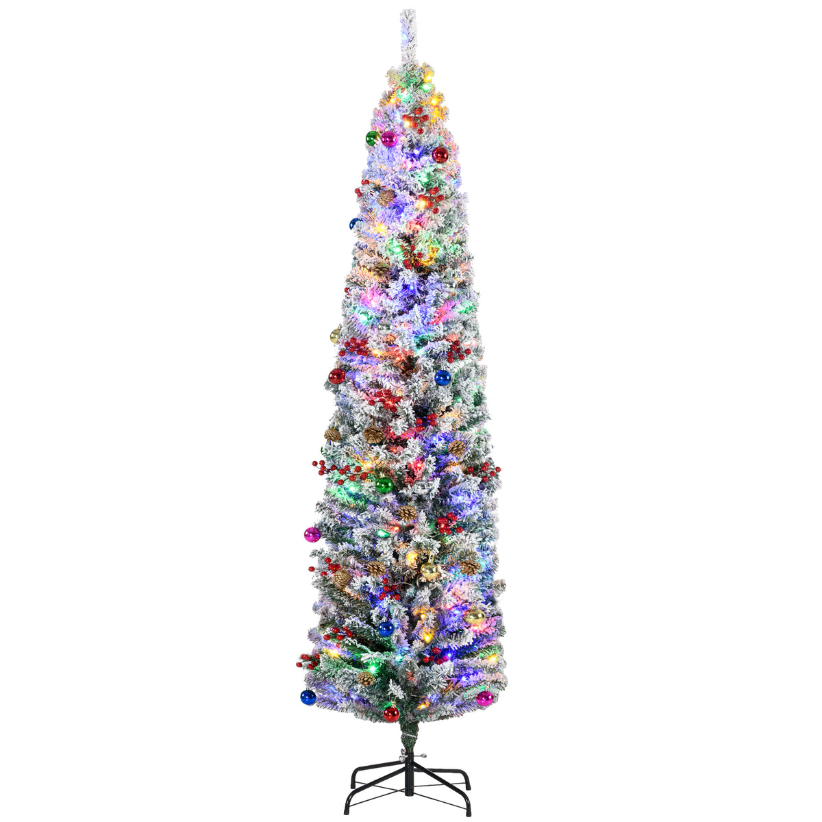 7 Foot Artificial Prelit Christmas Tree with Colourful LED Lights Berries and Pine Cones