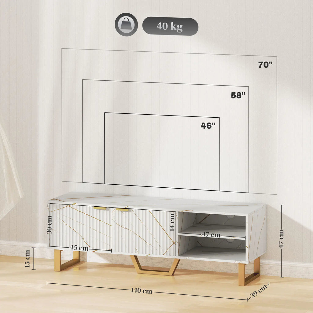 Marble Effect TV Unit with Fluted Cabinet Doors