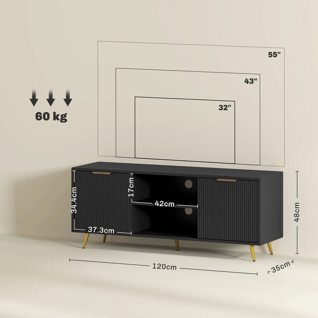Beadboard TV Stand with 2 Cabinets and Open Shelves