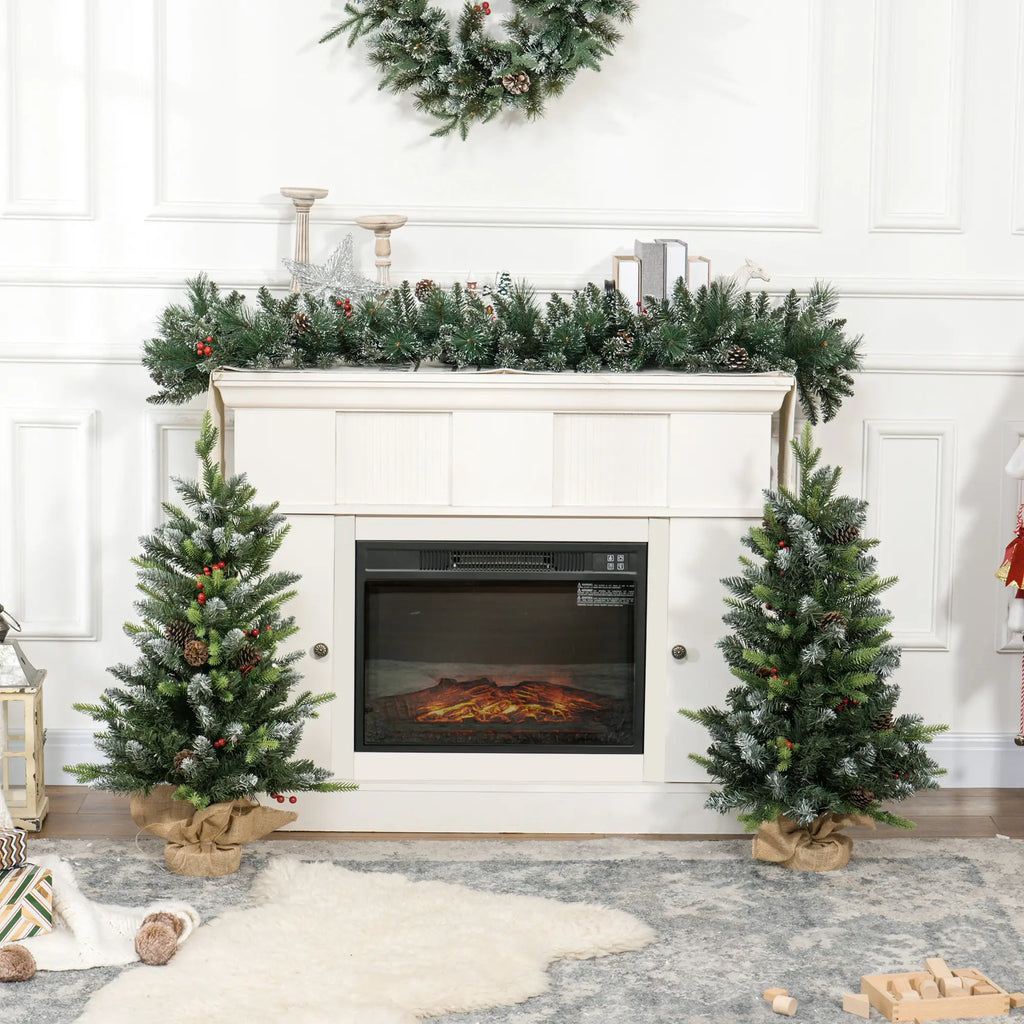 Set of 2 3ft Pre-Lit Tabletop Christmas Trees with LED Lights