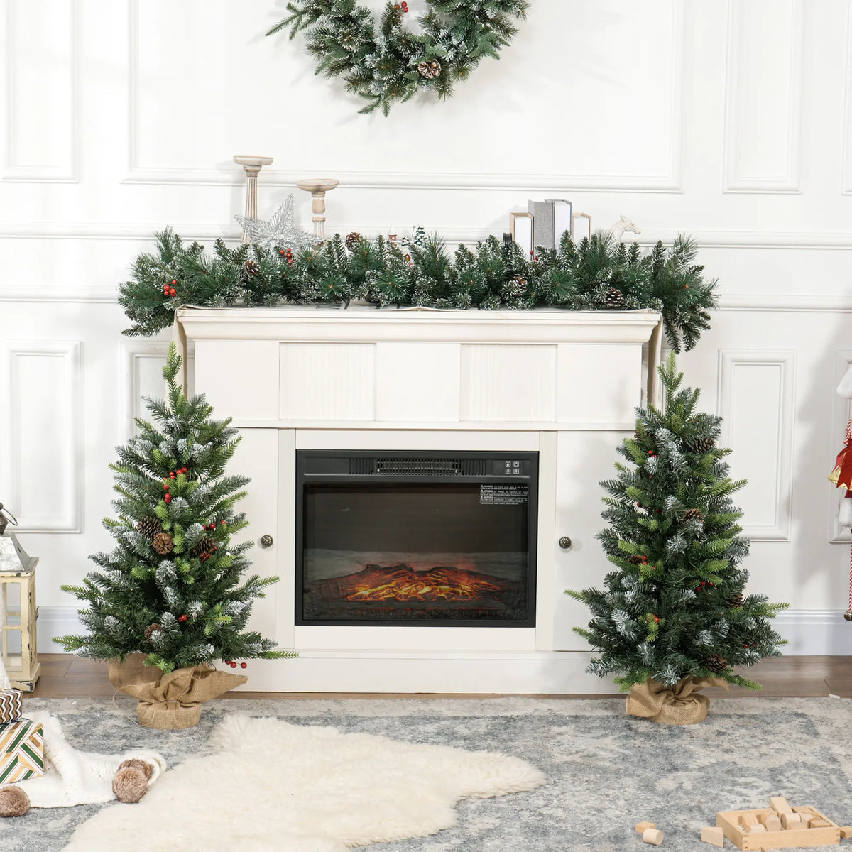 Set of 2 3ft Pre-Lit Tabletop Christmas Trees with LED Lights