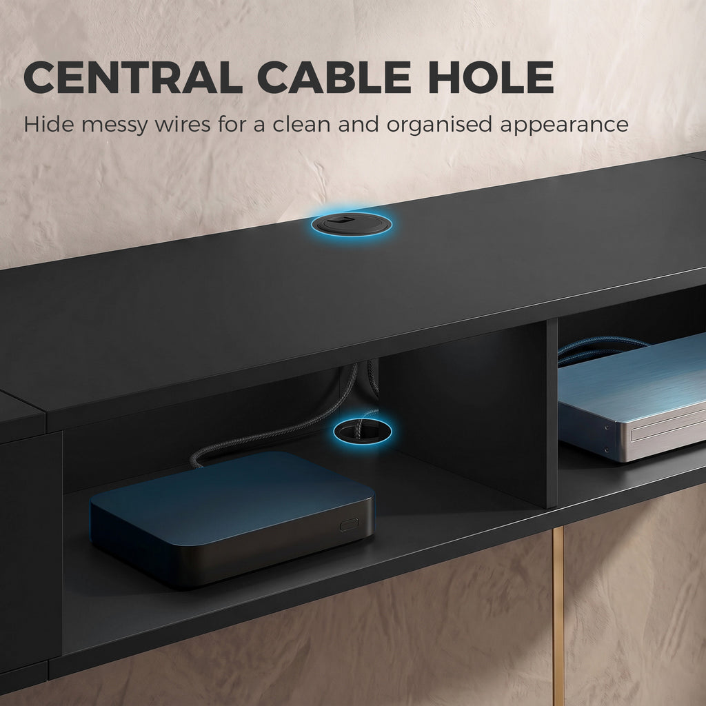 Black Floating Wall-Mounted TV Stand with RGB LED Lights