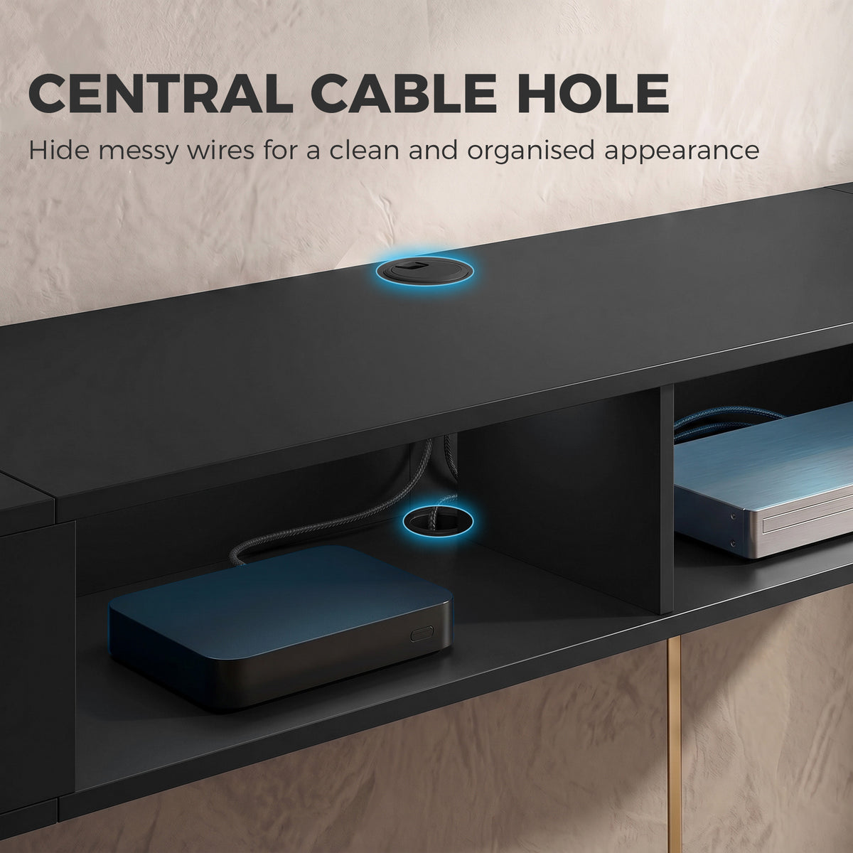 Black Floating Wall-Mounted TV Stand with RGB LED Lights
