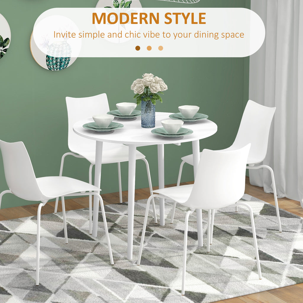 Round Drop Leaf Folding Dining Table for Four - White
