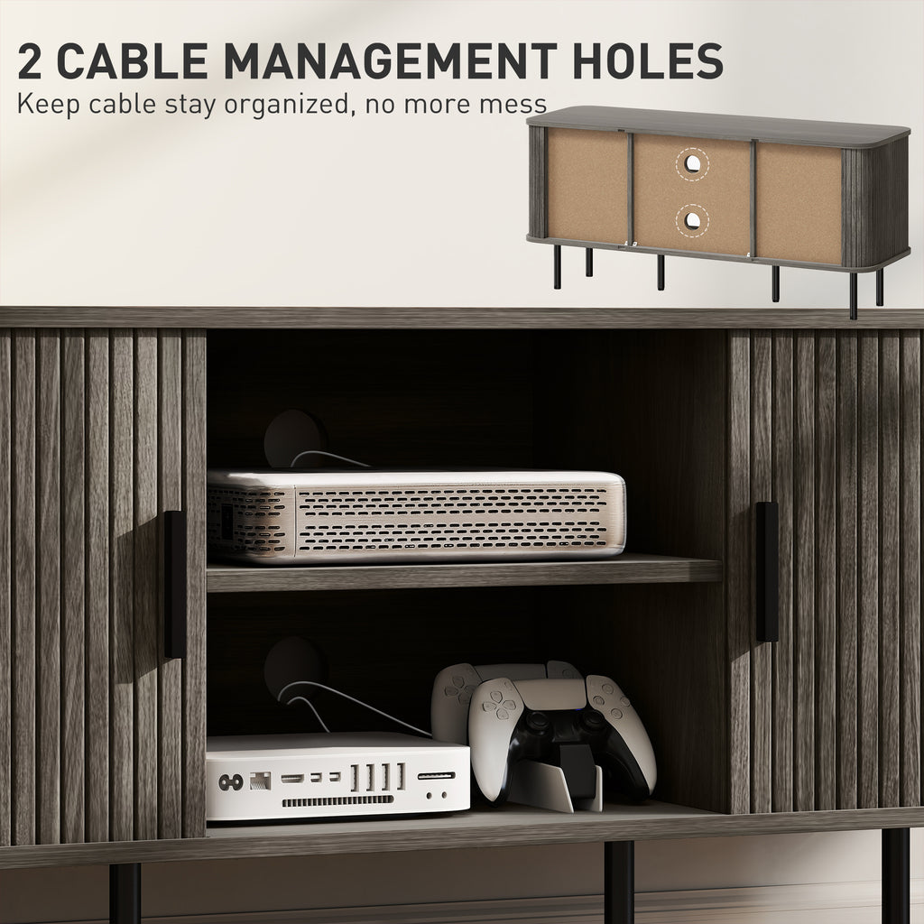 Grey TV Stand Cabinet with Slatted Tambour Doors
