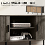 Grey TV Stand Cabinet with Slatted Tambour Doors