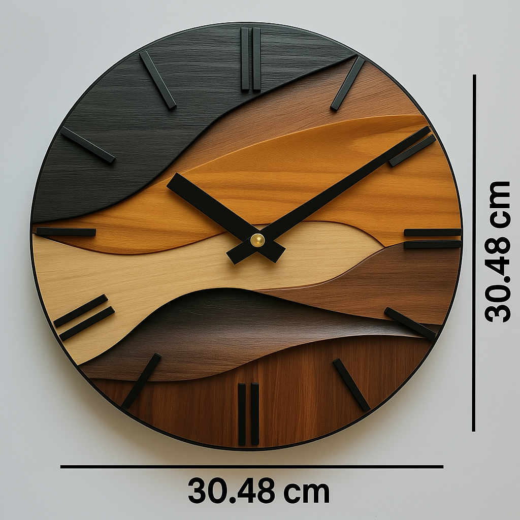Artistic Round Wall Clock with Nordic Faux Wood Grain Design