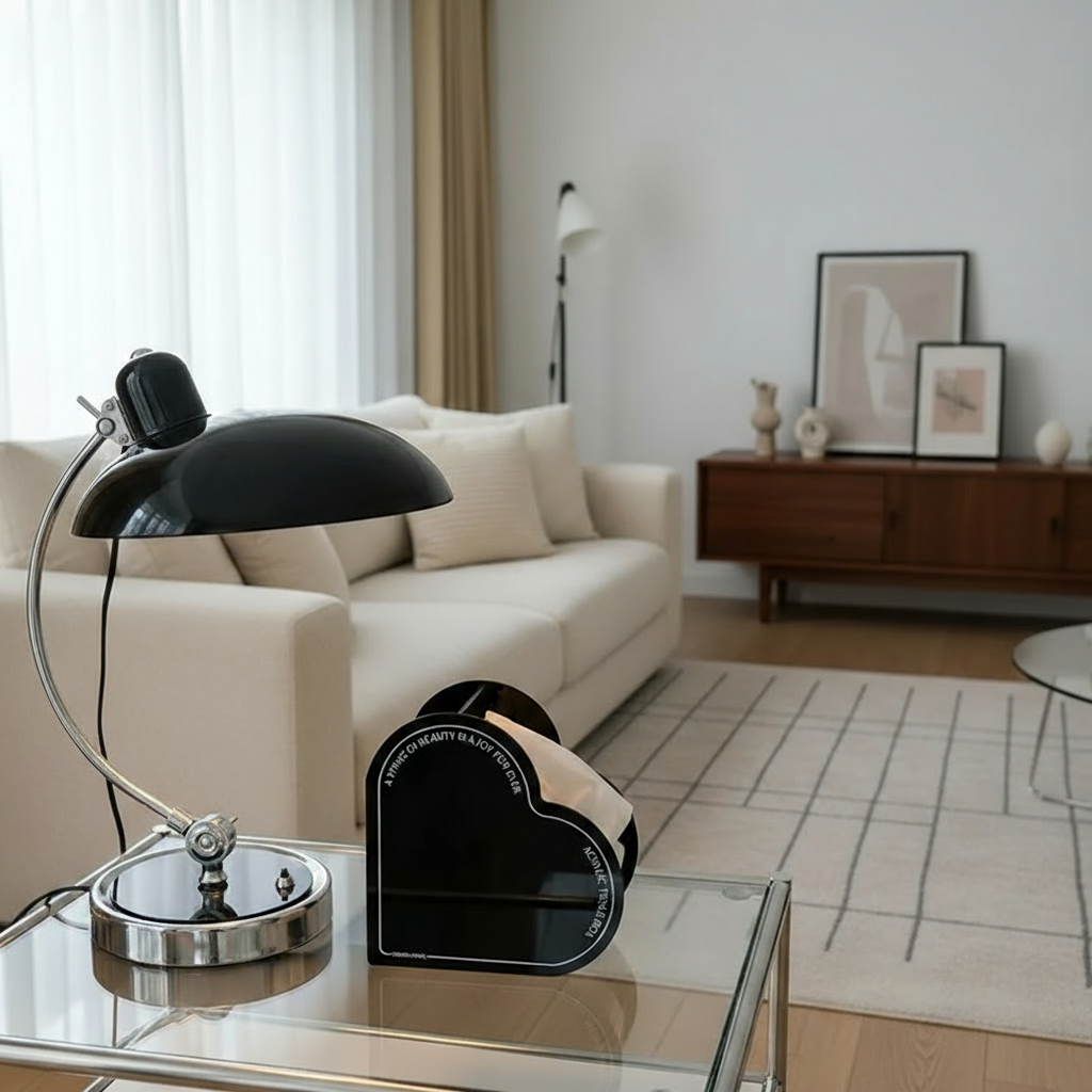 ScandiArc Table Lamp with Bauhaus-Inspired Curved Metal Design