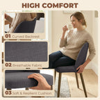 Linen Upholstered Dining Chairs Set of 2 with Curved Backrest Dark Grey