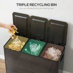Triple Compartment Pedal Bin with Soft-Close Lid - Black