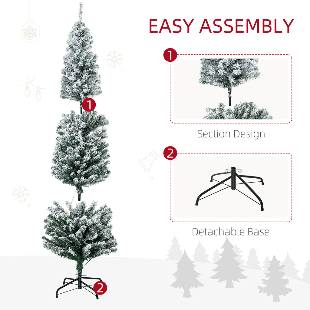 6ft Pre-Lit Snow Flocked Christmas Tree with LED Lights Green