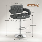 PU Leather Swivel Bar Stool with Backrest and Footrest - Grey
