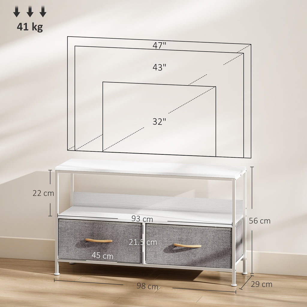 and Black TV Cabinet with Foldable Linen Drawers - White
