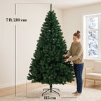 7ft Hinged Fir Christmas Tree with Foldable Steel Stand Green
