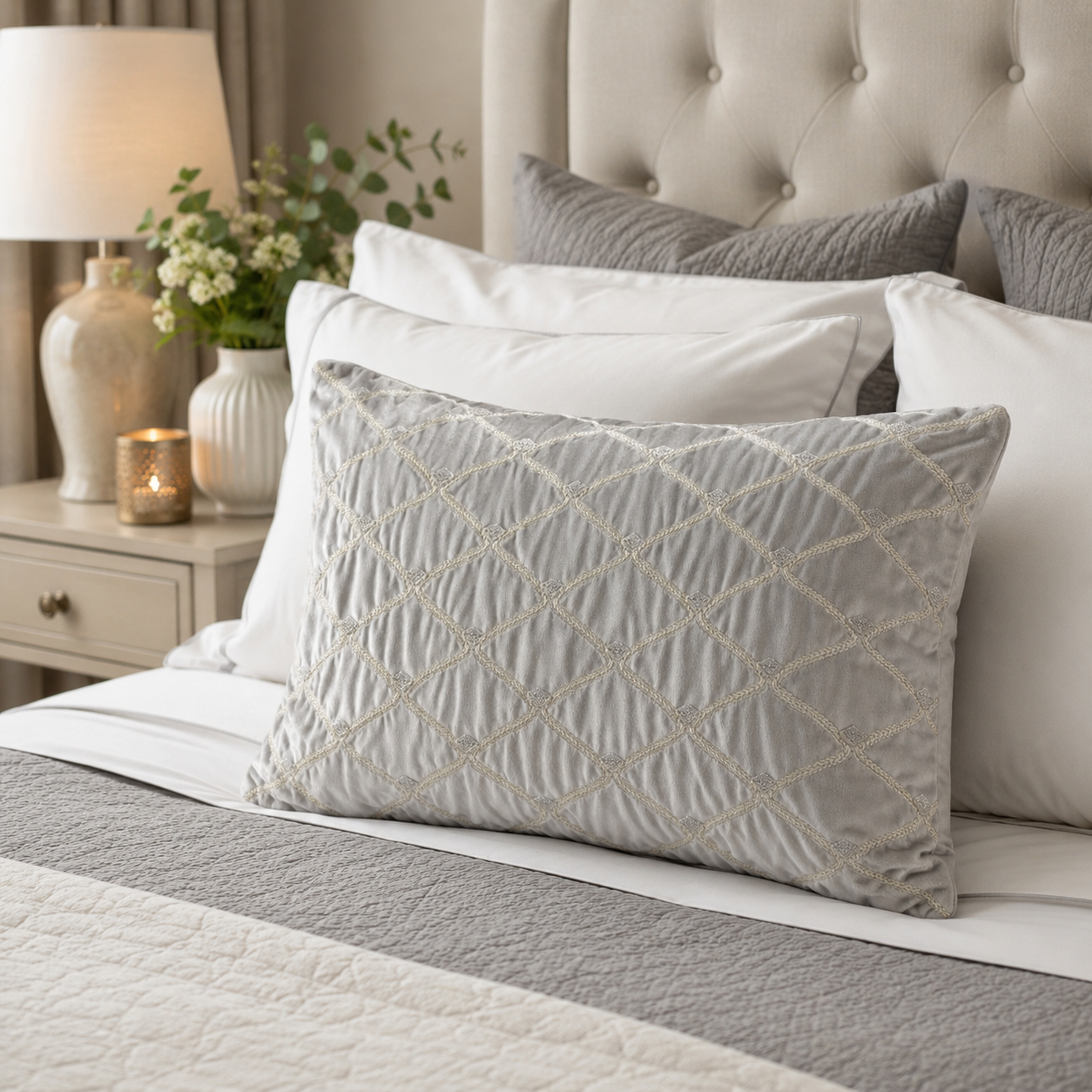 Silver Velvet Oblong Decorative Pillow