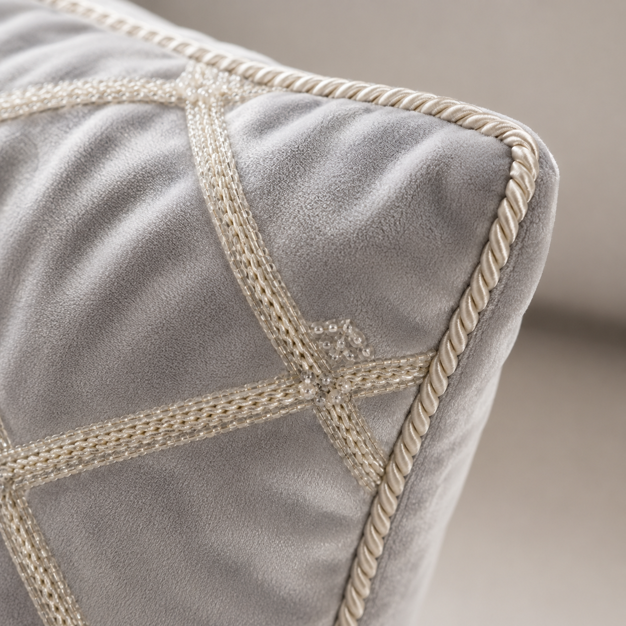 Silver Velvet Oblong Decorative Pillow