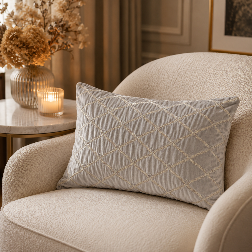 Silver Velvet Oblong Decorative Pillow