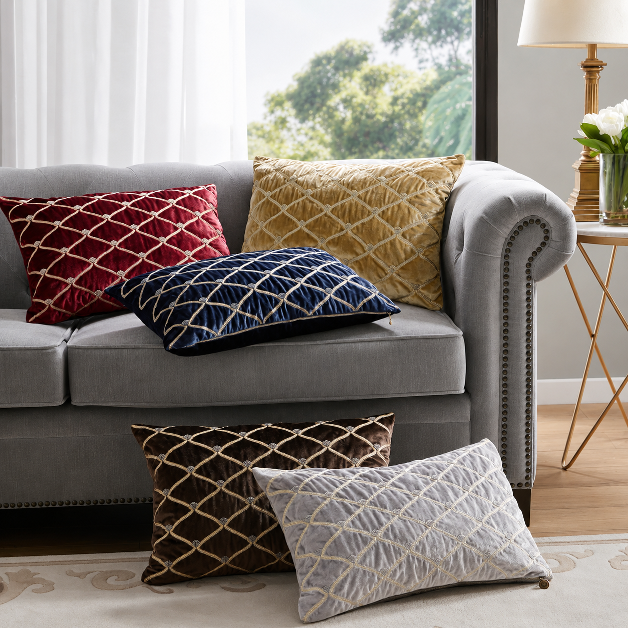 Silver Velvet Oblong Decorative Pillow