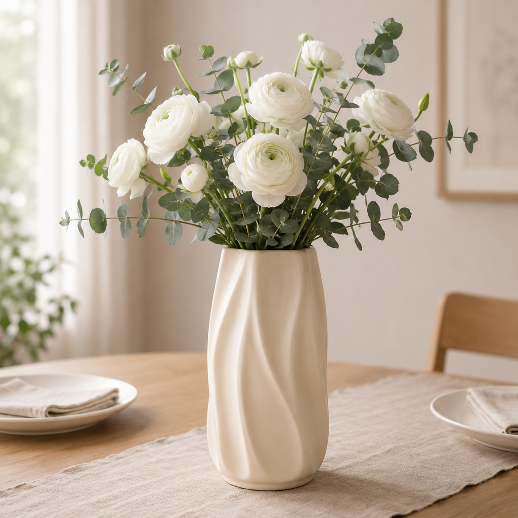 Modern Spiral Ceramic Vase with Matte Finish