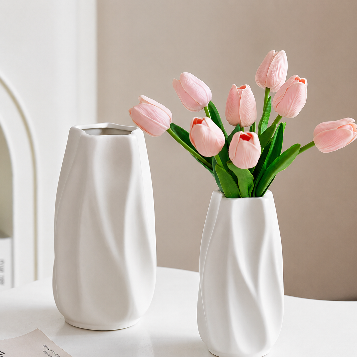 Modern Spiral Ceramic Vase with Matte Finish