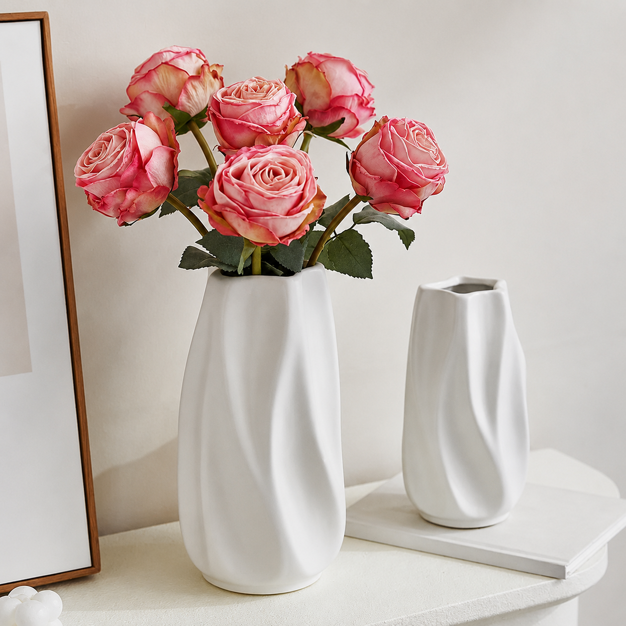 Modern Spiral Ceramic Vase with Matte Finish