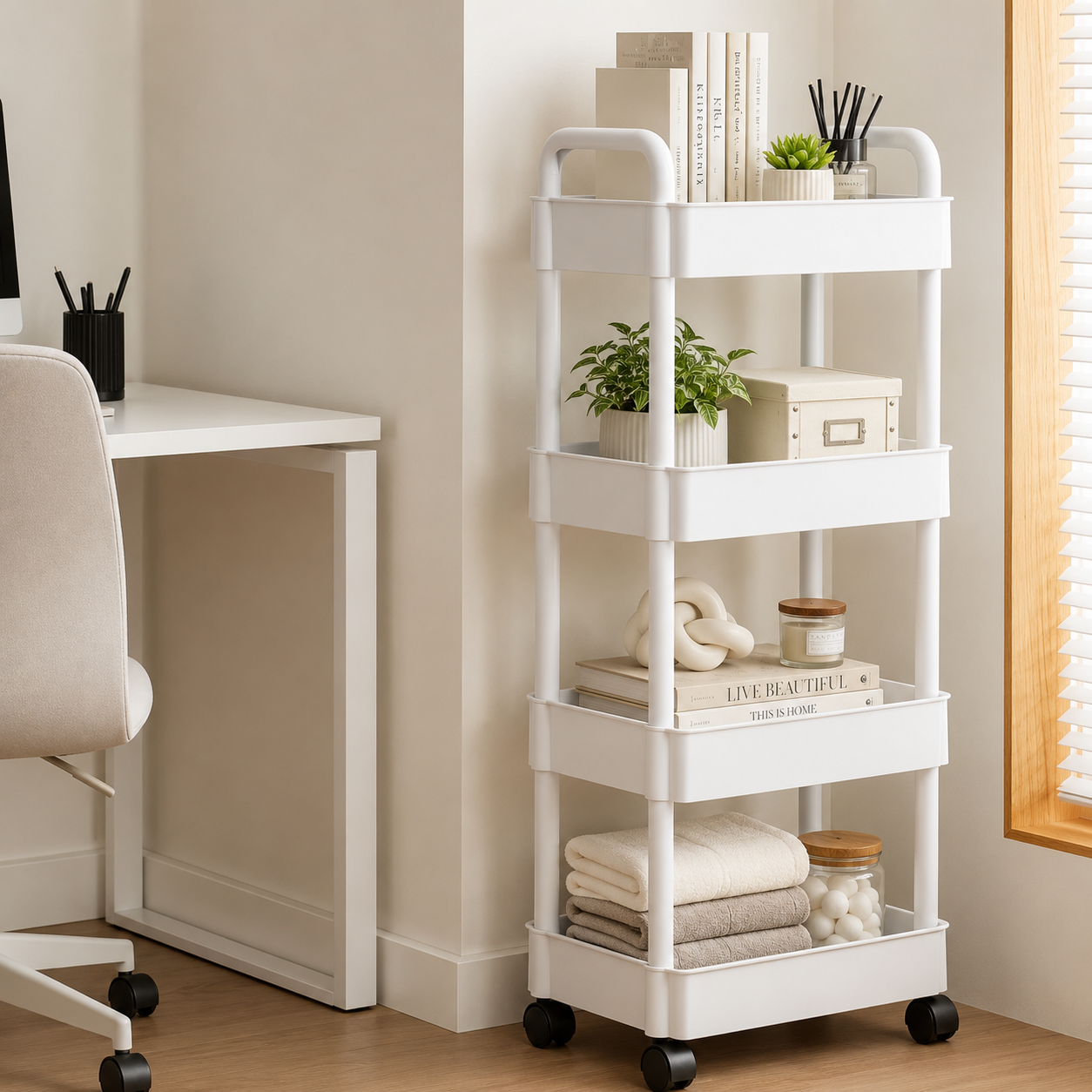 Rolling Storage Cart with Open Tiers – Space-Saving Organiser Modern Home Storage