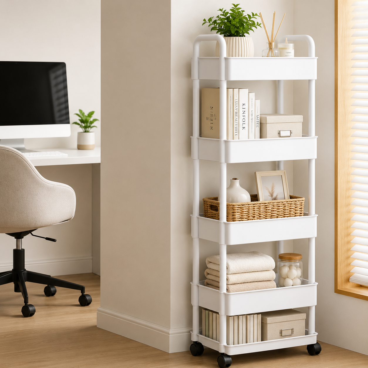 Rolling Storage Cart with Open Tiers – Space-Saving Organiser Modern Home Storage
