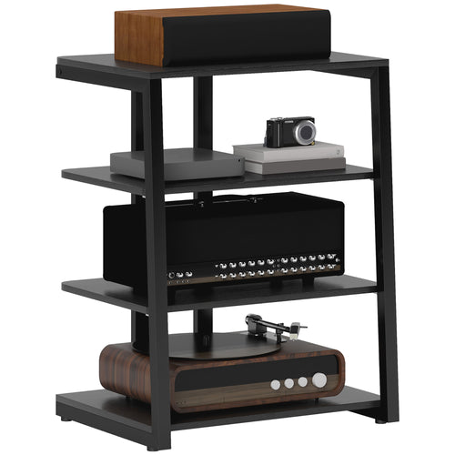 Black 4-Tier Corner TV Stand with Adjustable Shelves