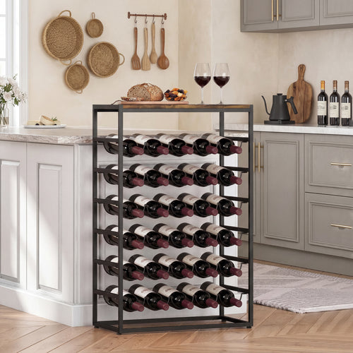 30-Bottle Industrial 6-Tier Freestanding Wine Rack Rustic Brown