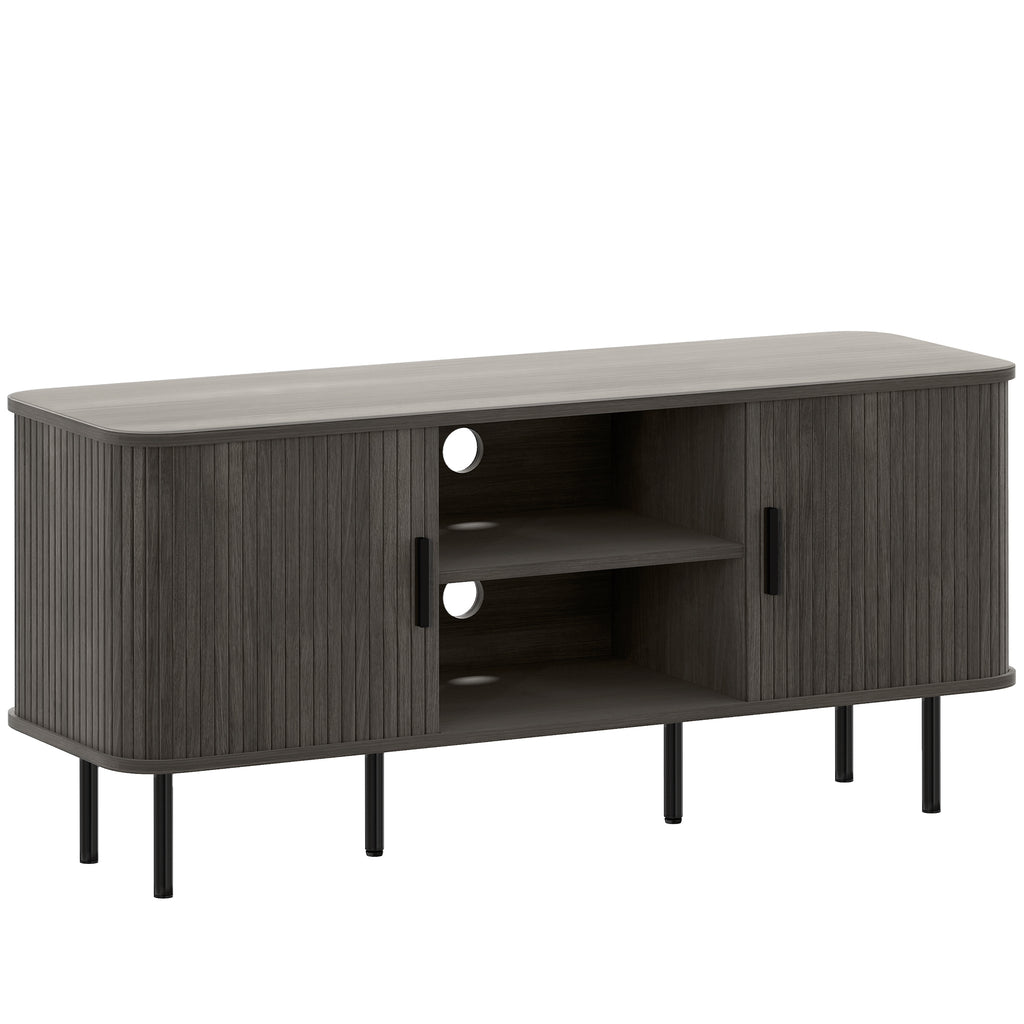Grey TV Stand Cabinet with Slatted Tambour Doors