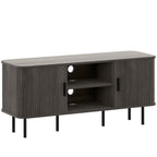Grey TV Stand Cabinet with Slatted Tambour Doors