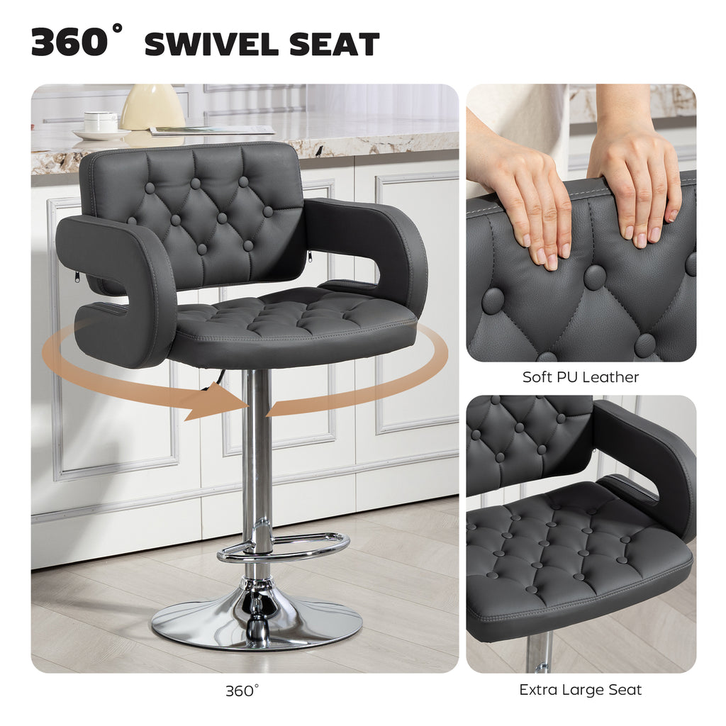 PU Leather Swivel Bar Stool with Backrest and Footrest - Grey