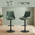 Retro Faux Leather Bar Stools Set of 2 with Adjustable Height - Green