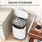 Slim Curved Pedal Kitchen Bin with Soft-Close Lid - White