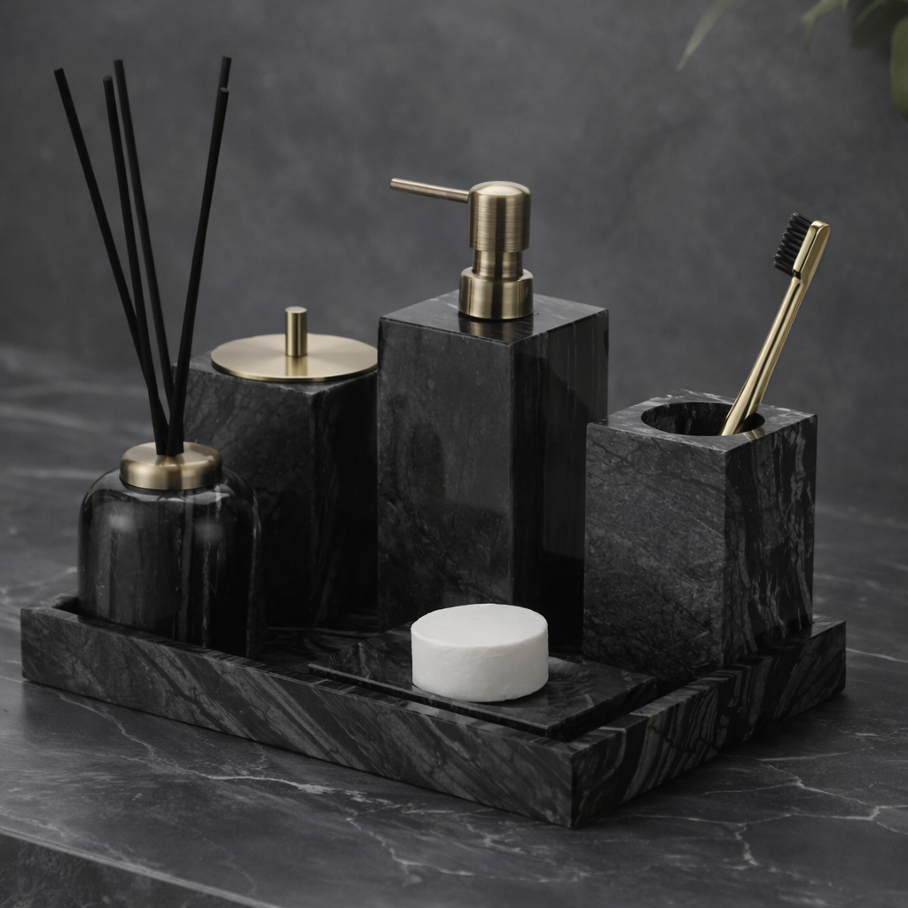 Timber Vein Marble Bathroom Accessory Set Modern Bathroom Decor