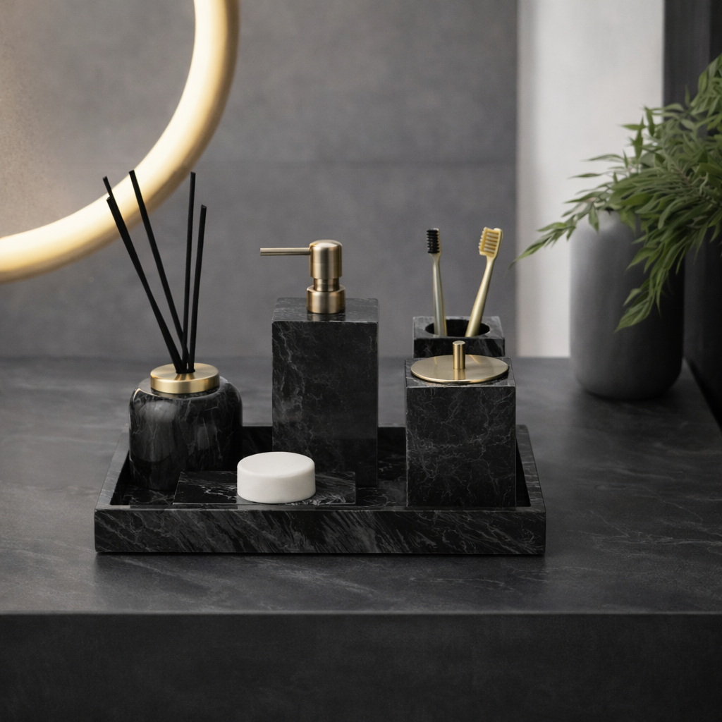 Timber Vein Marble Bathroom Accessory Set Modern Bathroom Decor