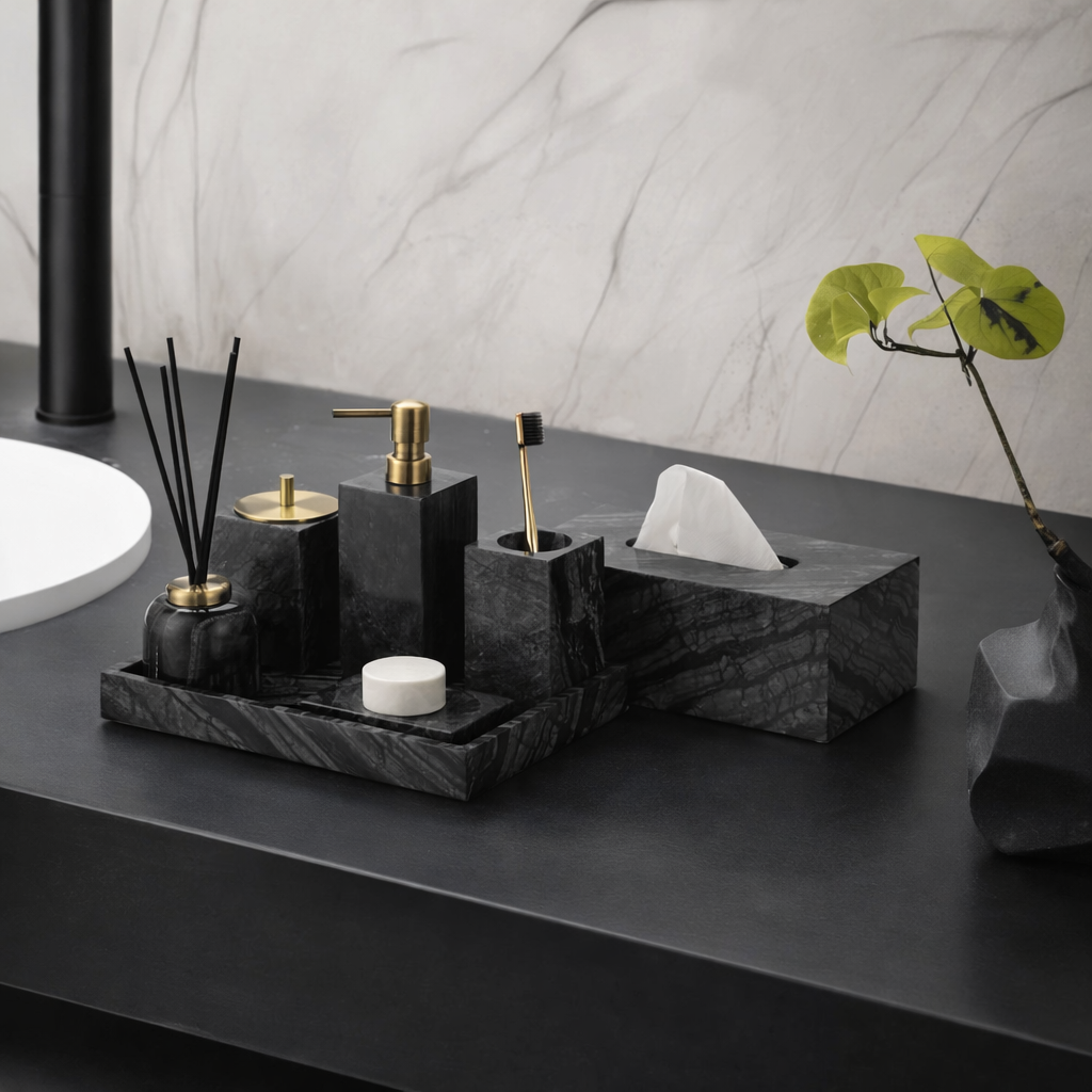 Timber Vein Marble Bathroom Accessory Set Modern Bathroom Decor