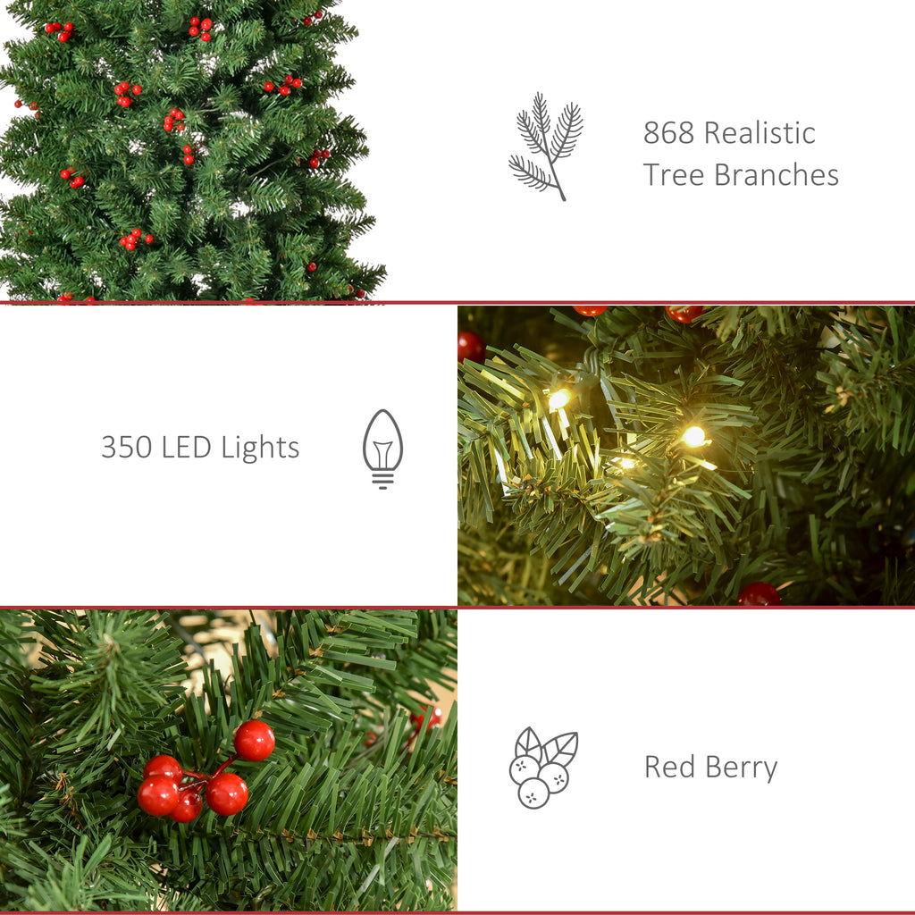 7 Foot Prelit Artificial Pencil Christmas Tree with Warm White LED Lights and Red Berries