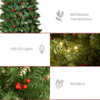 7 Foot Prelit Artificial Pencil Christmas Tree with Warm White LED Lights and Red Berries