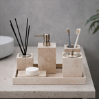 Golden Travertine Stone Bath Accessory Set