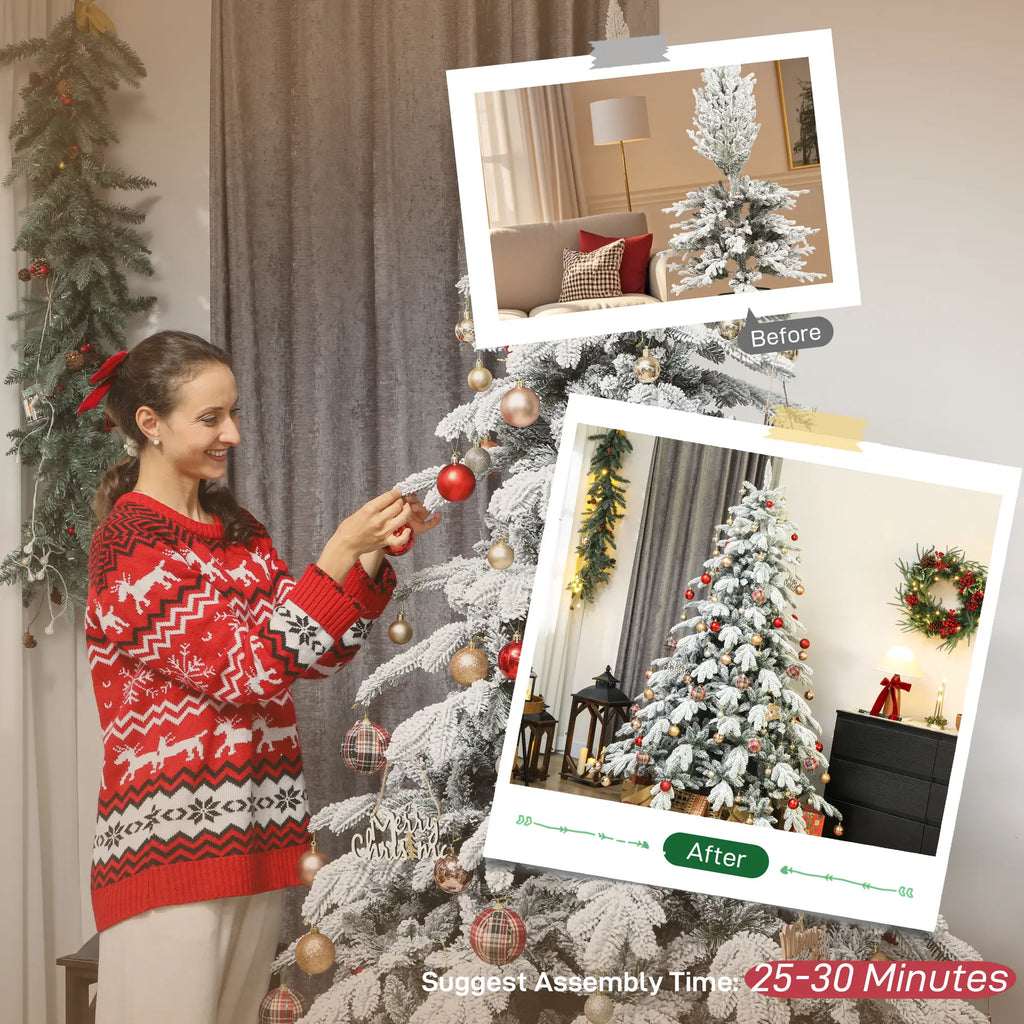 7ft Super Flocked Artificial Christmas Tree Green and White